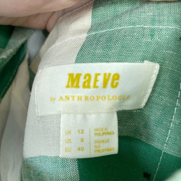 ANTHROPOLOGIE Maeve Greta Gingham Dress Size 8 Green Check Retro Linen Midi - Picture 4 of 8
